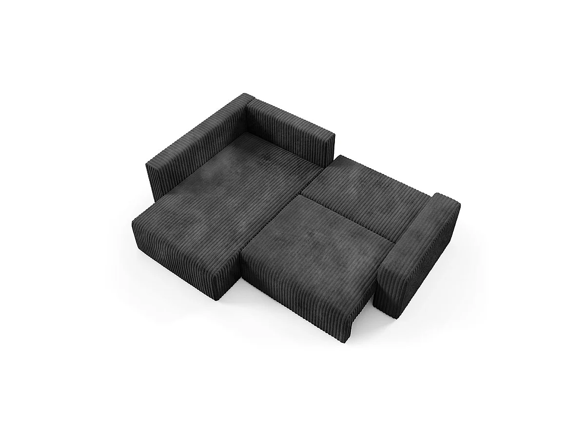 Canapé d'angle gauche convertible 4 places avec coffre en tissu noir ANGEL