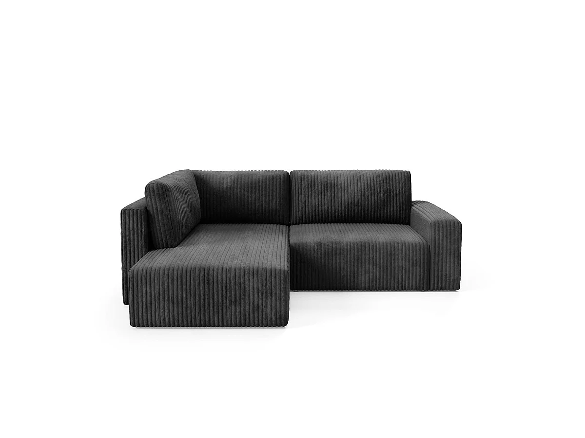 Canapé d'angle gauche convertible 4 places avec coffre en tissu noir ANGEL