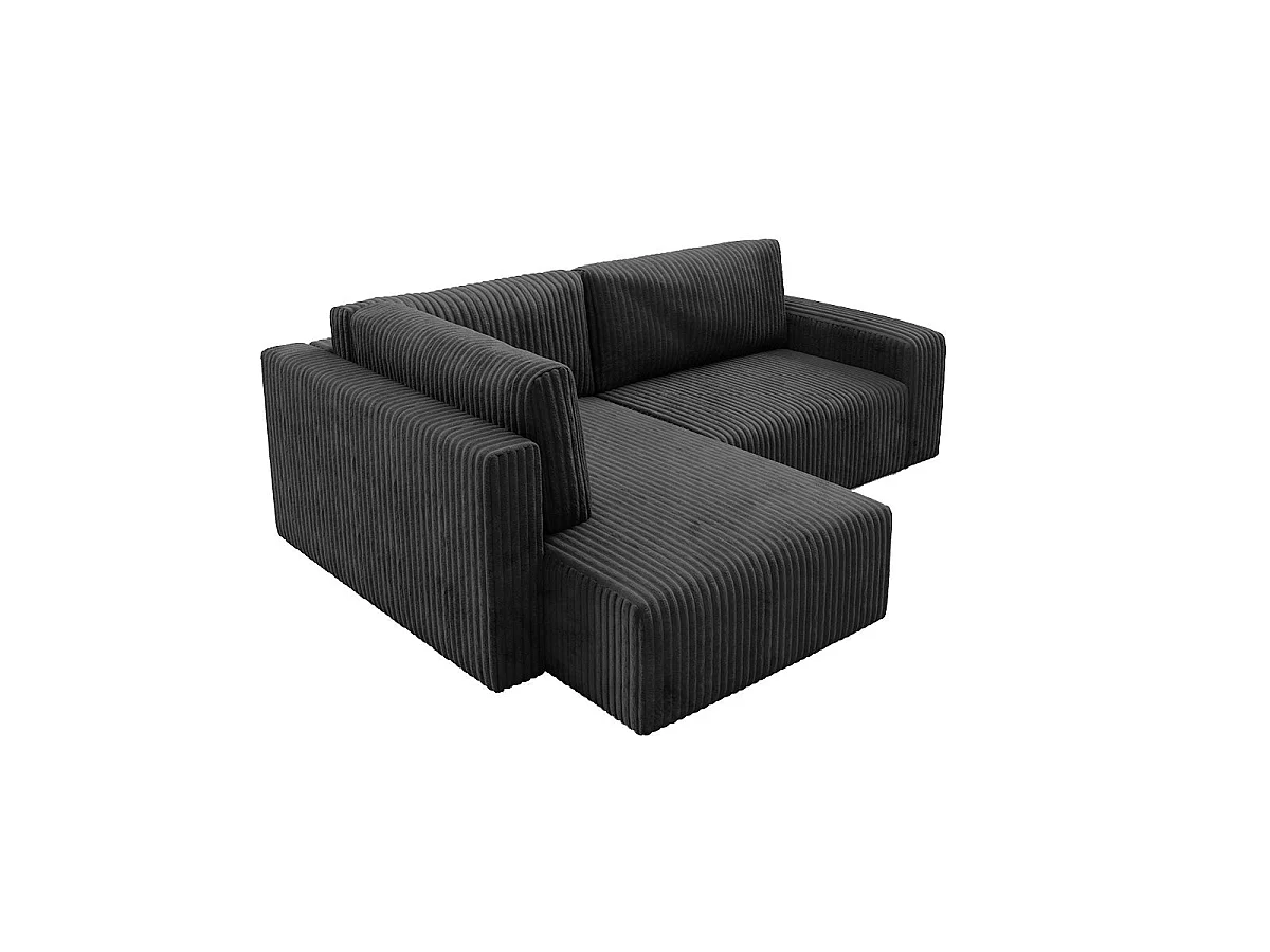 Canapé d'angle gauche convertible 4 places avec coffre en tissu noir ANGEL