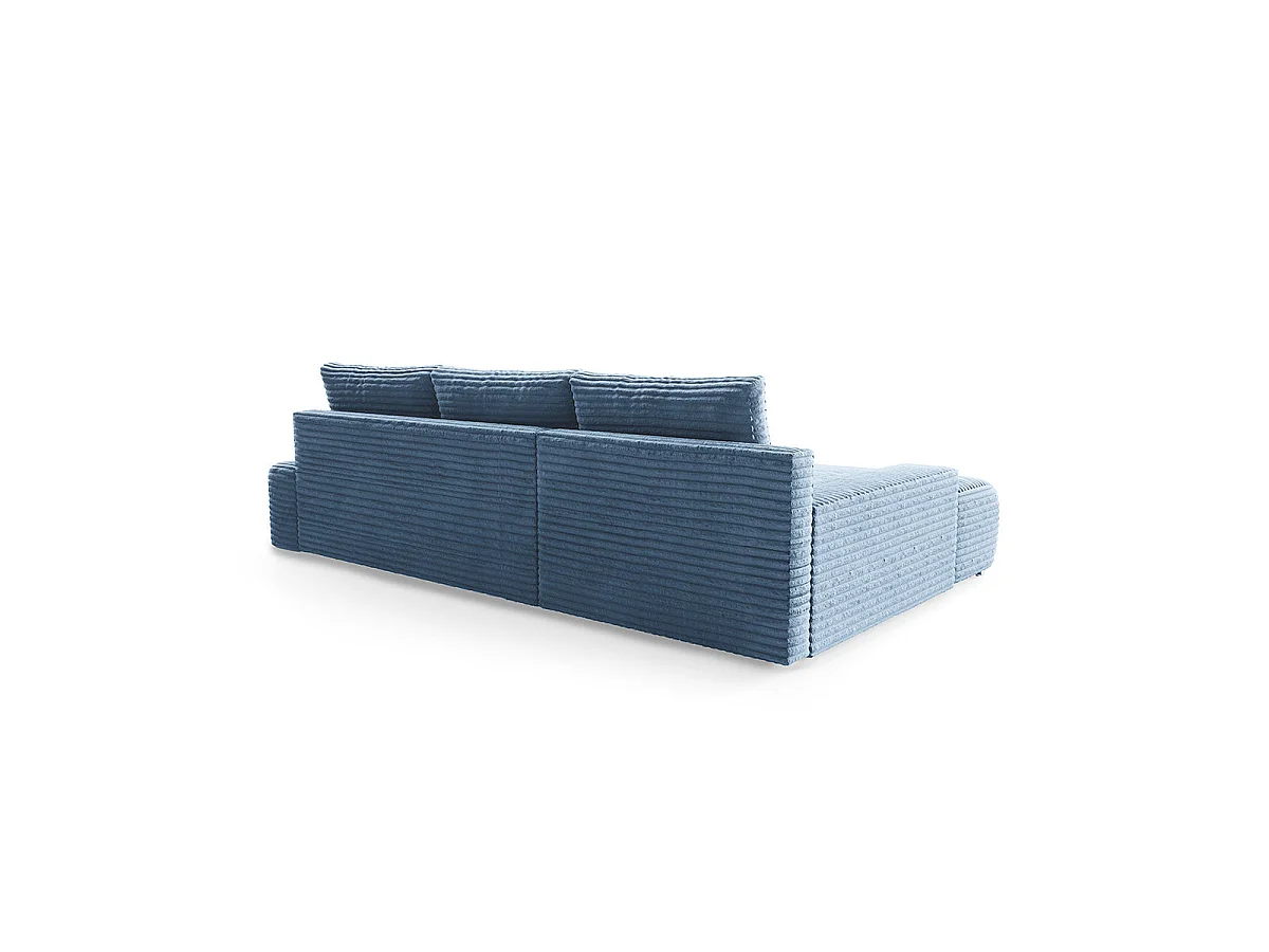 Canapé d'angle gauche convertible 3 places avec coffre en tissu bleu
