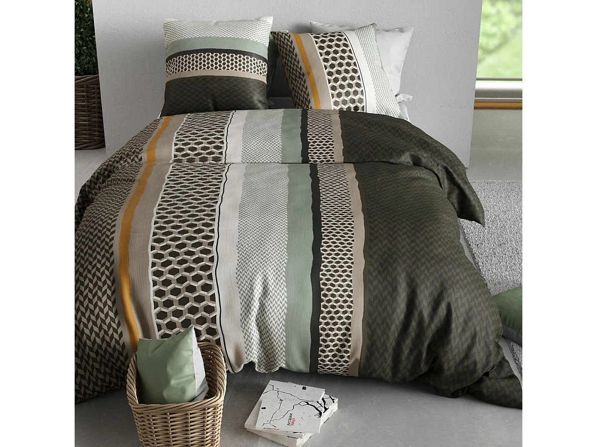 Parure housse de couette 260x240cm + 2 taies motif urbain multicolore 100% coton - CITYLIA