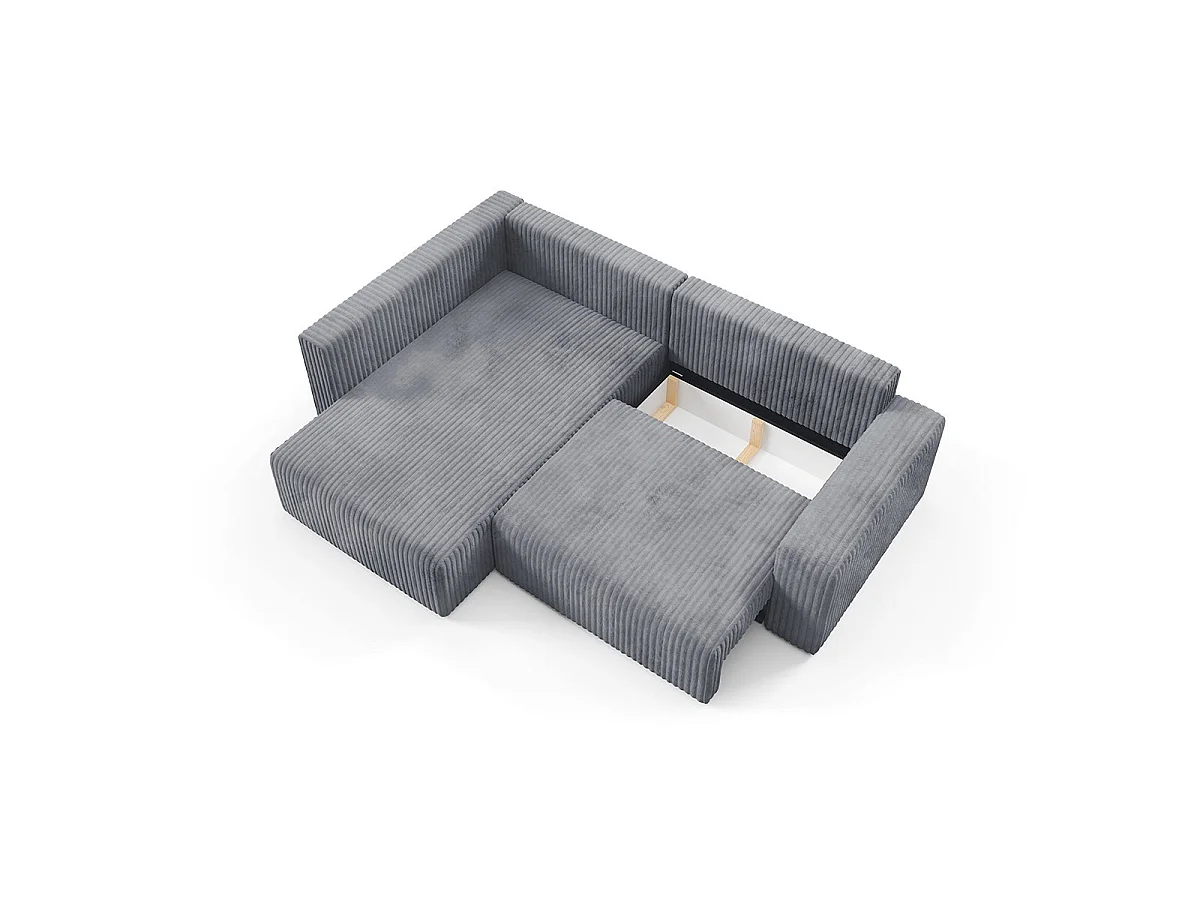 Canapé d'angle gauche convertible 4 places avec coffre en tissu gris foncé ANGEL
