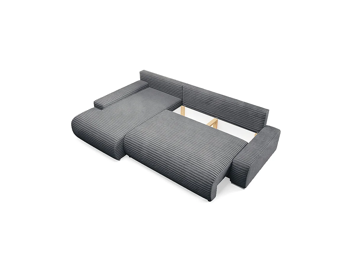 Canapé d'angle gauche convertible 3 places avec coffre Ivana Gris foncé