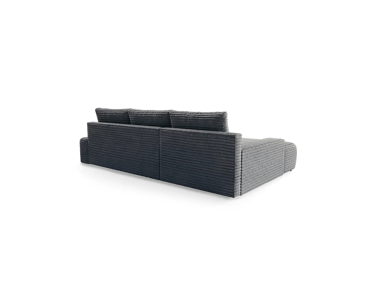 Canapé d'angle gauche convertible 3 places avec coffre en tissu gris foncé