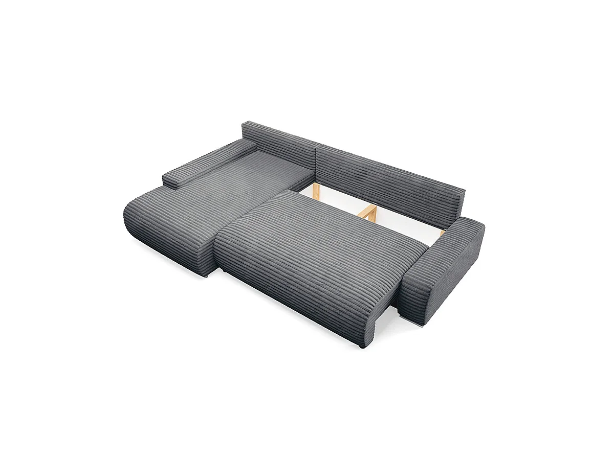 Canapé d'angle gauche convertible 3 places avec coffre en tissu gris foncé