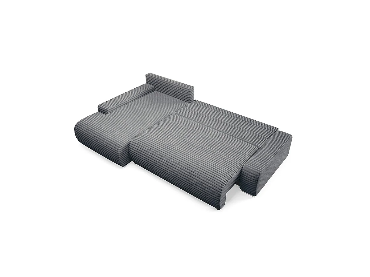 Canapé d'angle gauche convertible 3 places avec coffre en tissu gris foncé