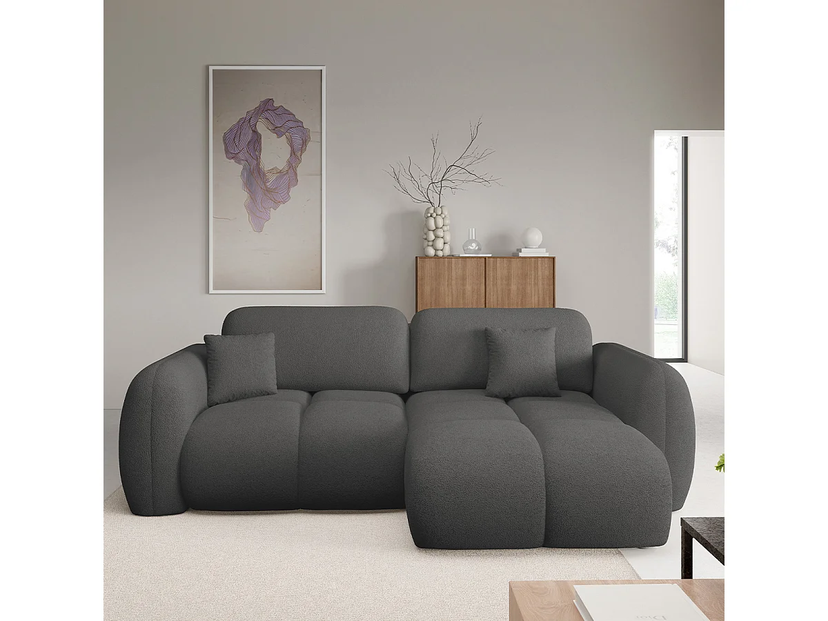 Canapé d'angle réversible convertible 3 places avec coffre Livio Gris foncé