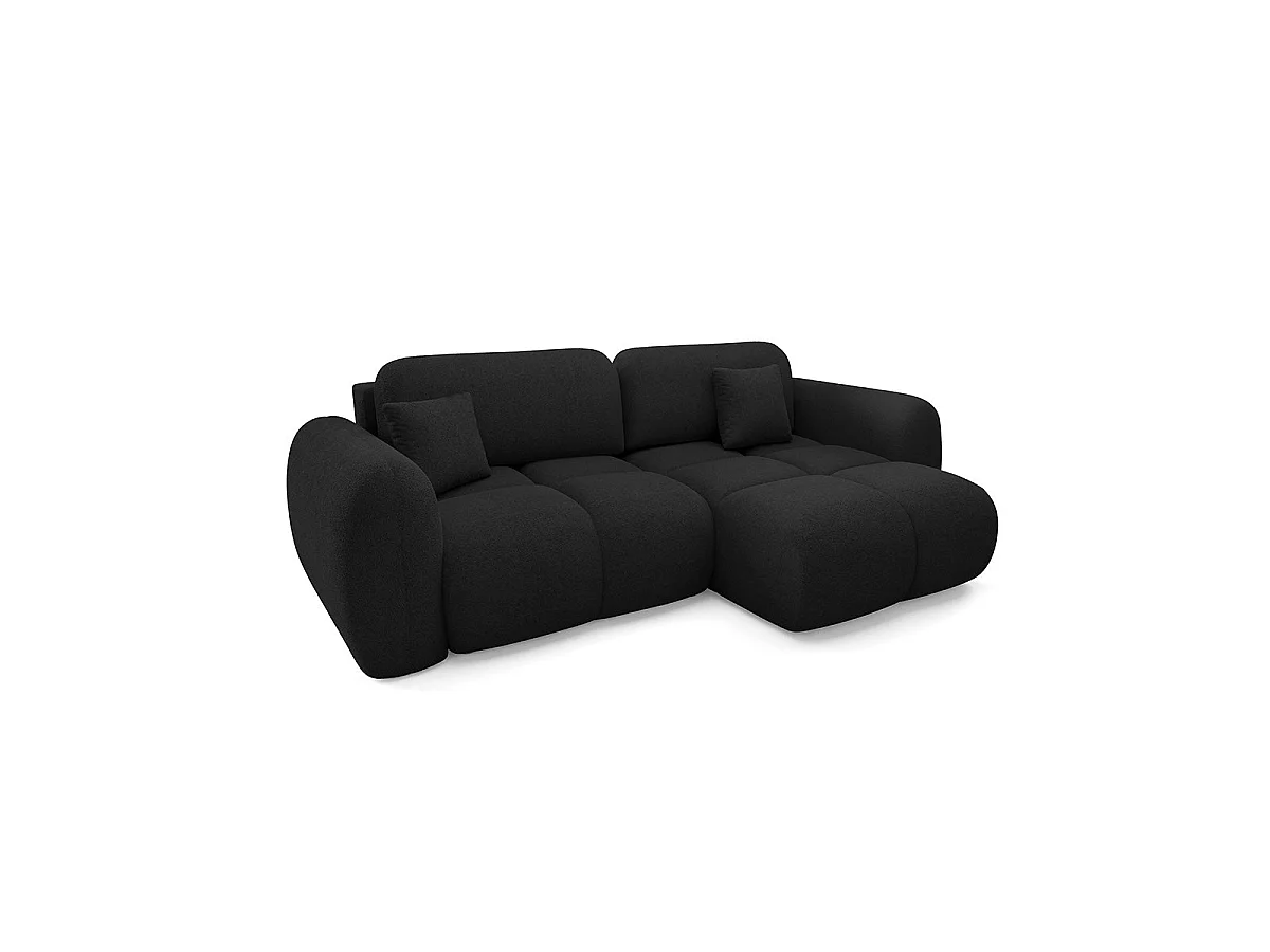 Canapé d'angle convertible 3 places réversible avec coffre en tissu noir LIVIO