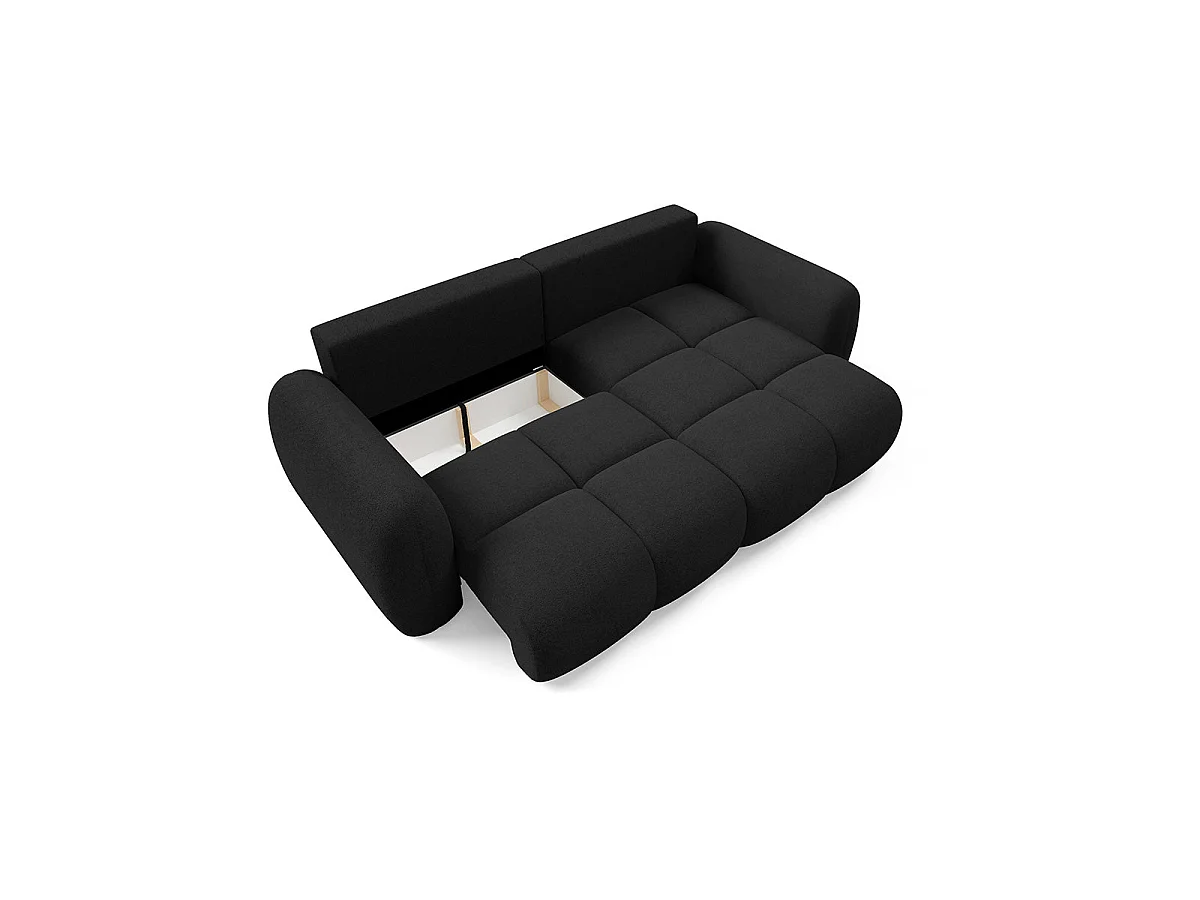 Canapé d'angle convertible 3 places réversible avec coffre en tissu noir LIVIO