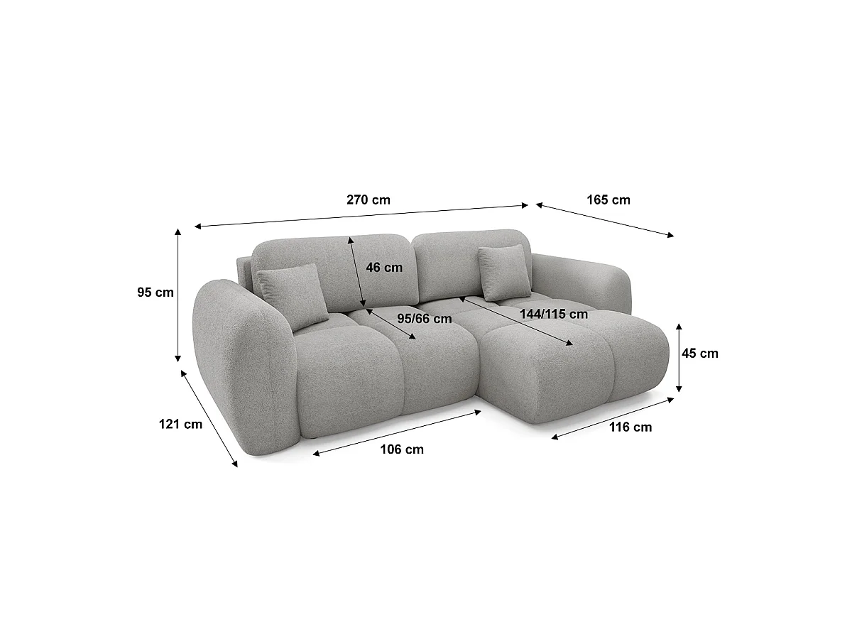 Canapé d'angle réversible convertible 3 places avec coffre Livio Gris clair