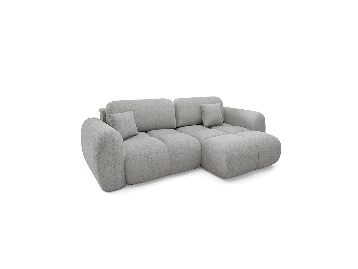 Canapé d'angle convertible 3 places réversible avec coffre en tissu gris clair LIVIO