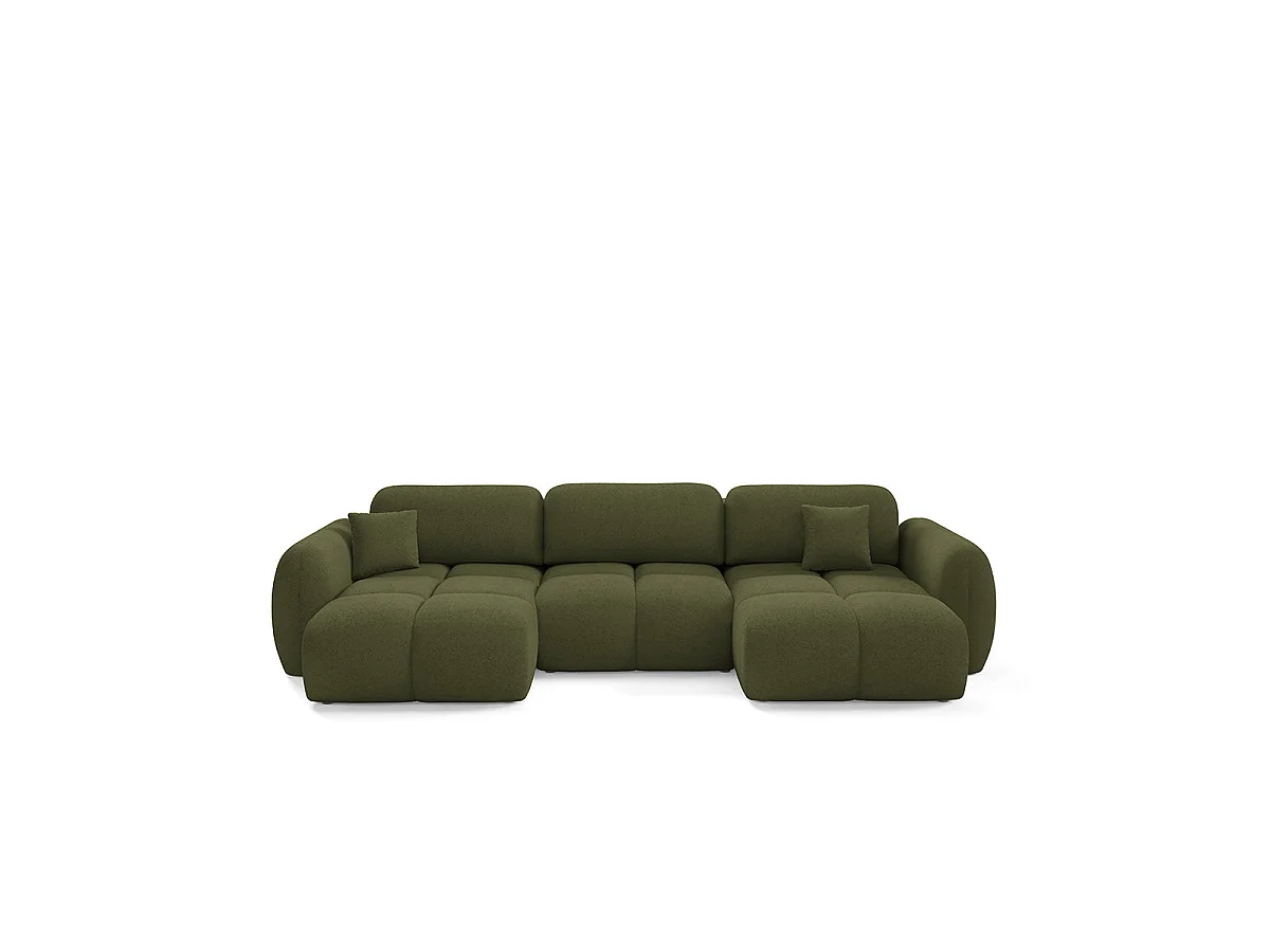Canapé convertible 4 places avec coffre en tissu vert LIVIO