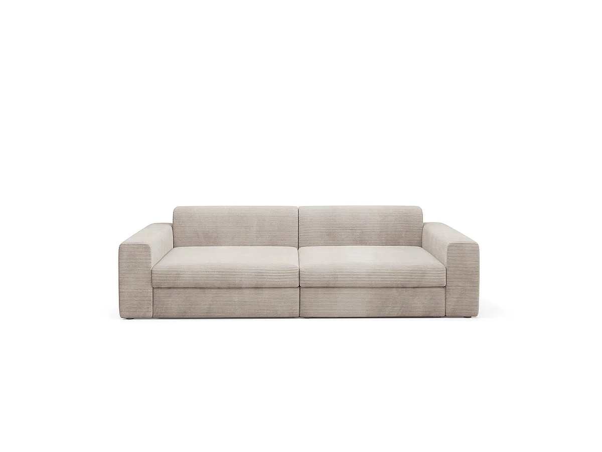 Canapé convertible 3 places avec coffre en tissu taupe PAOLA