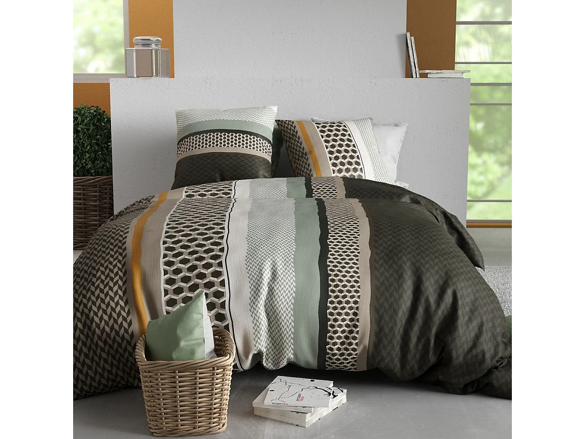 Parure housse de couette 240x220cm + 2 taies motif urbain multicolore 100% coton - CITYLIA