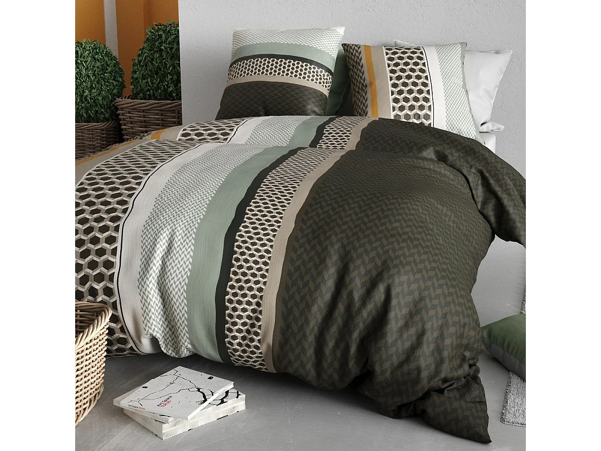 Parure housse de couette 240x220cm + 2 taies motif urbain multicolore 100% coton - CITYLIA