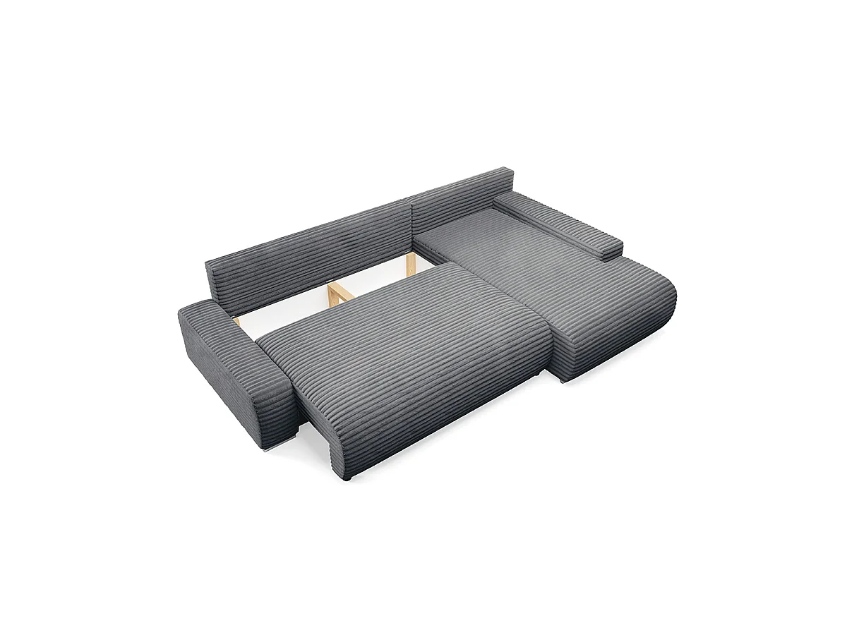 Canapé d'angle droit convertible 3 places avec coffre Ivana Gris foncé