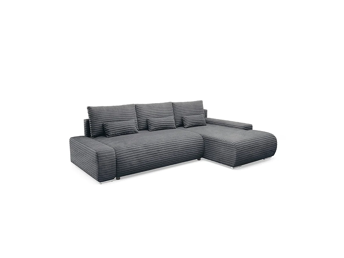 Canapé d'angle droit convertible 3 places avec coffre en tissu gris foncé IVANA
