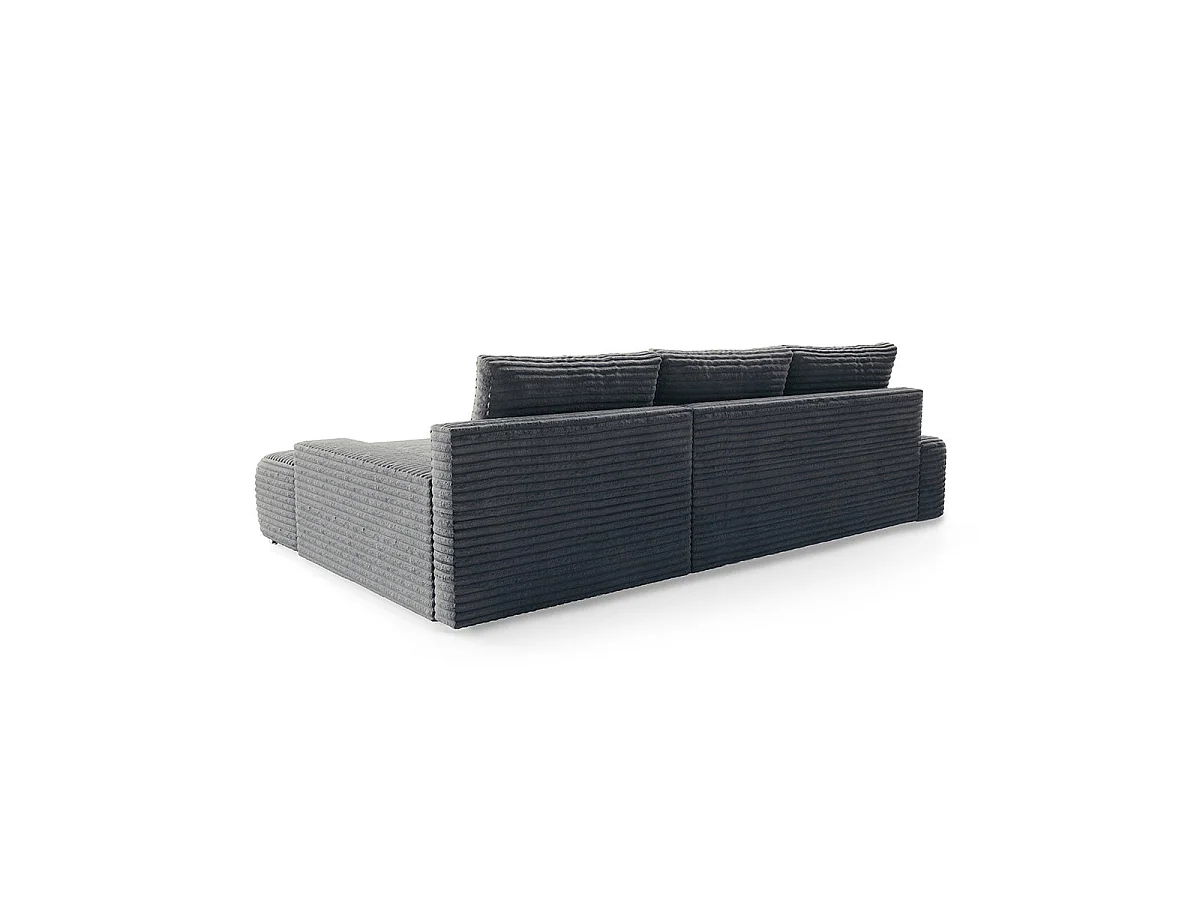 Canapé d'angle droit convertible 3 places avec coffre en tissu gris foncé IVANA