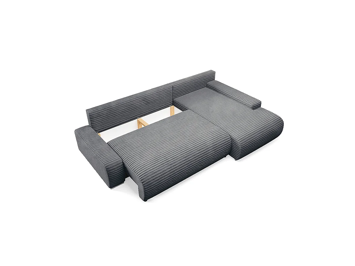Canapé d'angle droit convertible 3 places avec coffre en tissu gris foncé IVANA