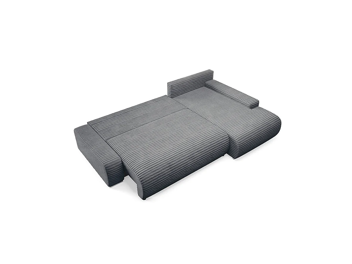 Canapé d'angle droit convertible 3 places avec coffre en tissu gris foncé IVANA