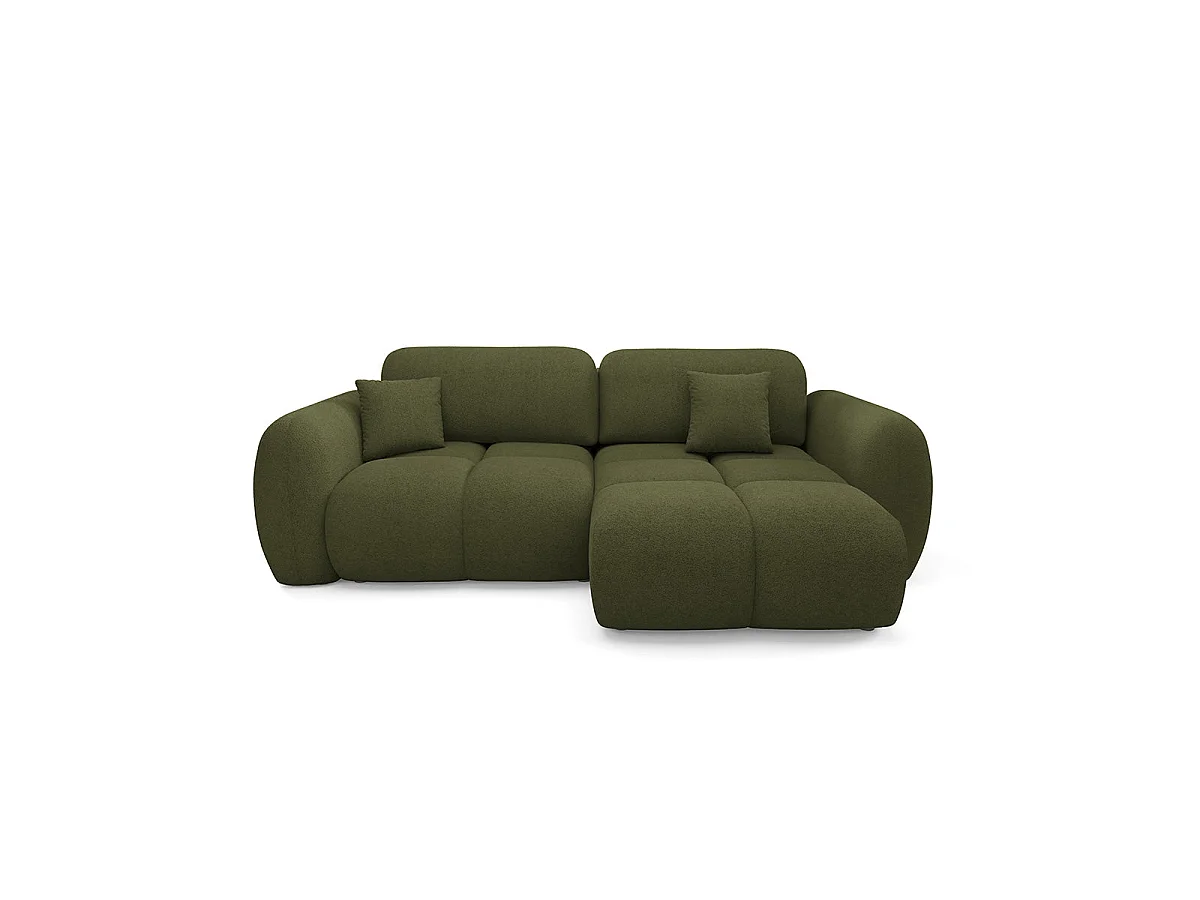 Canapé d'angle convertible 3 places réversible avec coffre en tissu vert LIVIO
