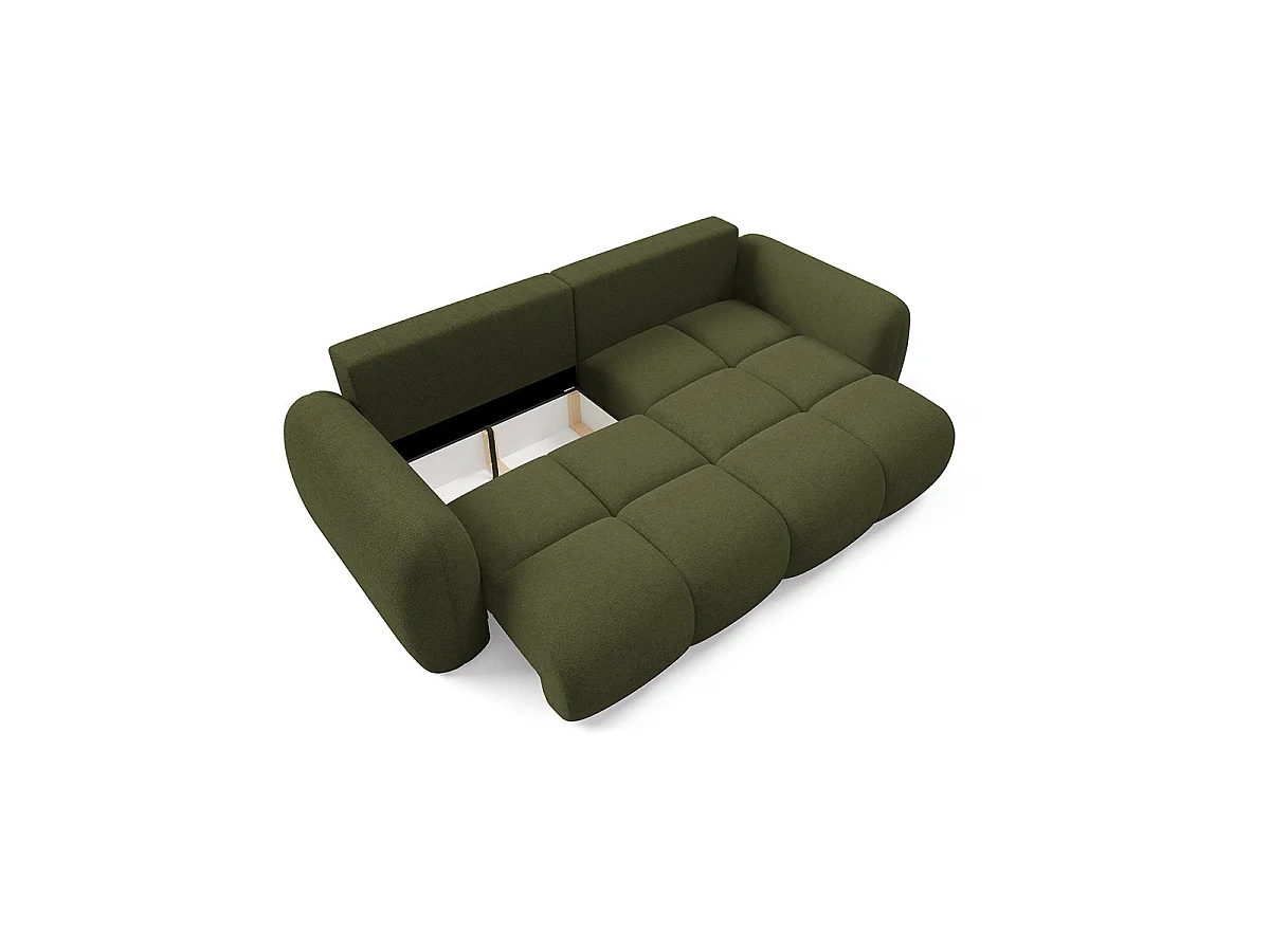 Canapé d'angle convertible 3 places réversible avec coffre en tissu vert LIVIO