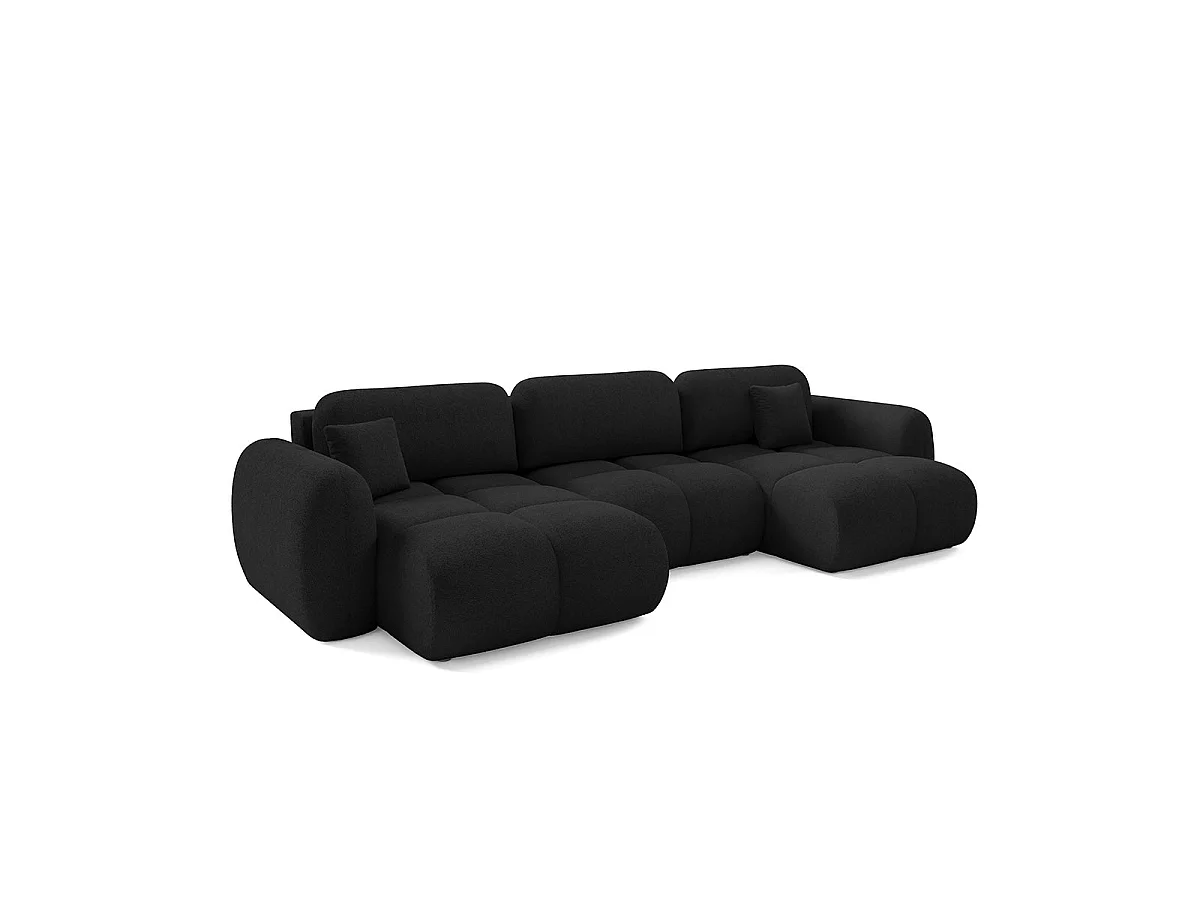 Canapé convertible 4 places avec coffre en tissu noir LIVIO