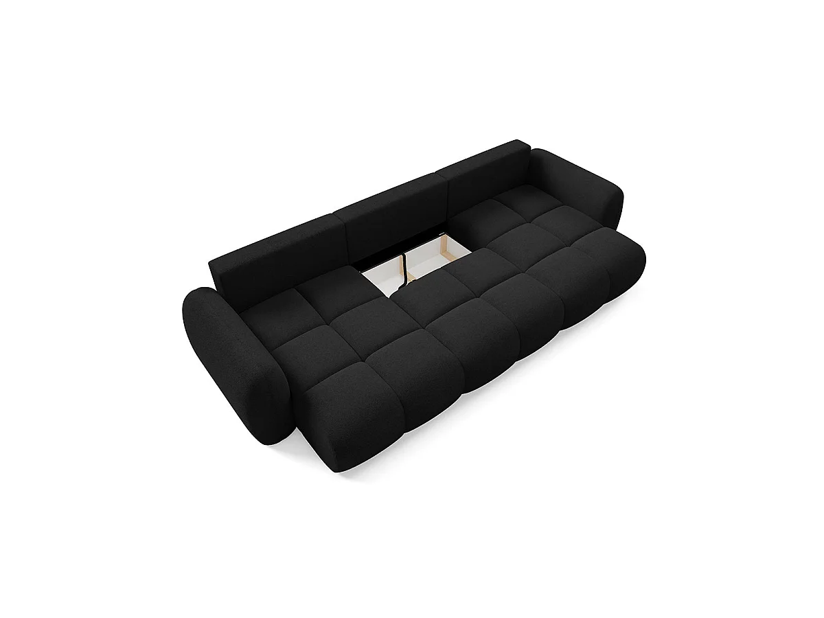 Canapé convertible 4 places avec coffre en tissu noir LIVIO