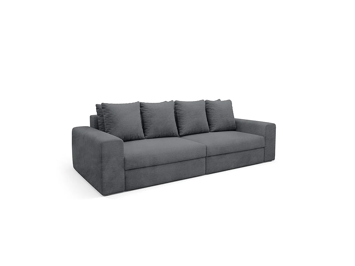 Canapé convertible 3 places avec coffre en tissu gris PAOLA
