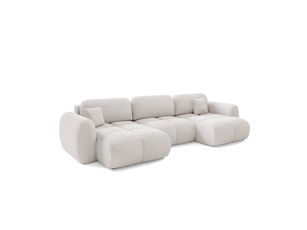 Canapé convertible 4 places avec coffre en tissu blanc LIVIO