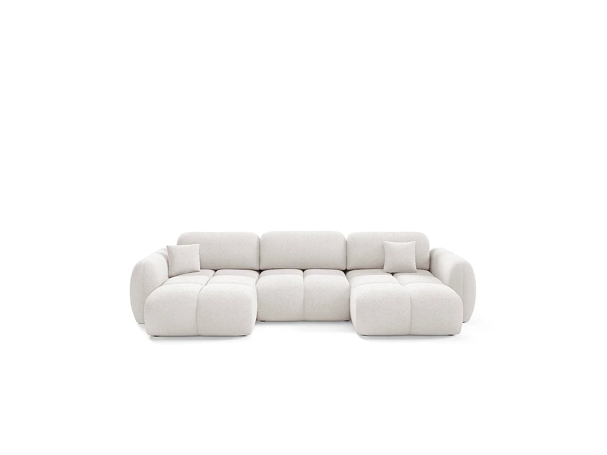 Canapé convertible 4 places avec coffre en tissu blanc LIVIO