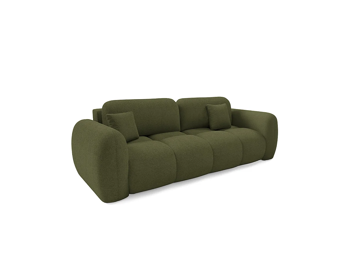 Canapé convertible 3 places avec coffre en tissu vert LIVIO
