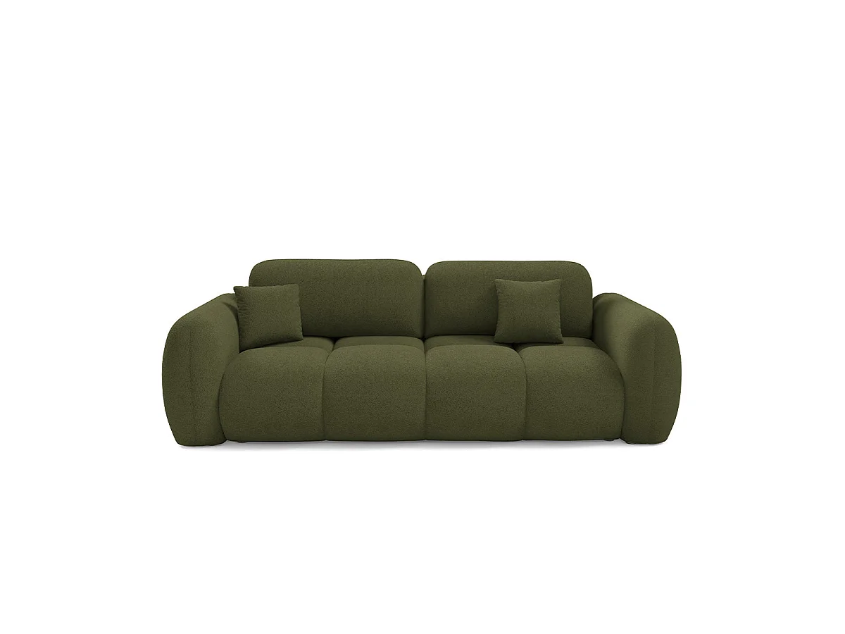 Canapé convertible 3 places avec coffre en tissu vert LIVIO