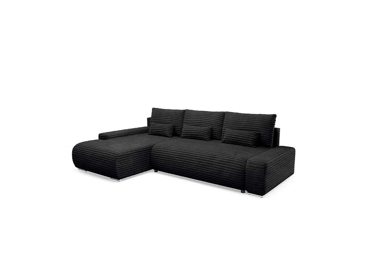 Canapé d'angle gauche convertible 3 places avec coffre en tissu noir