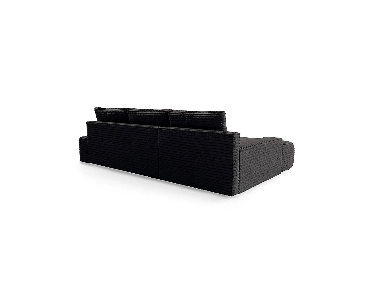 Canapé d'angle gauche convertible 3 places avec coffre en tissu noir