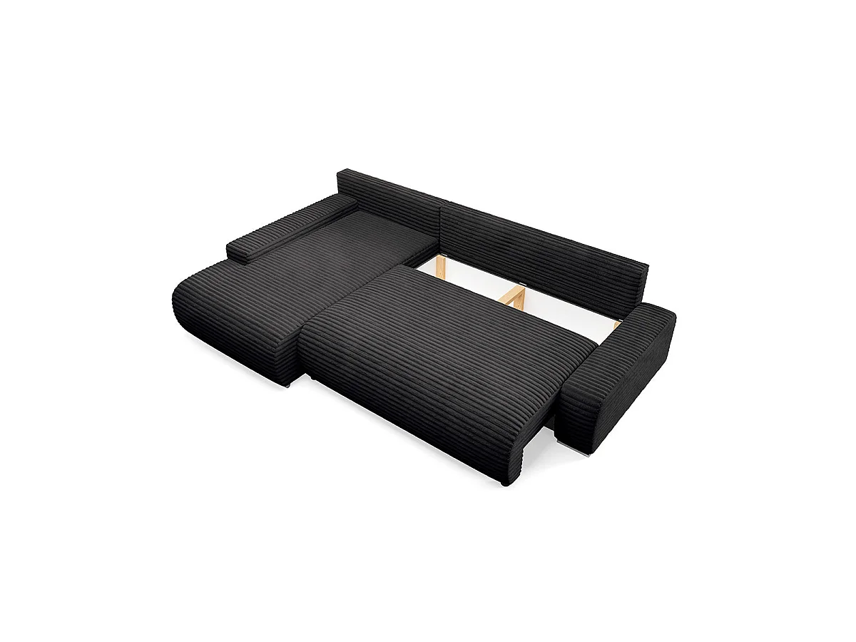 Canapé d'angle gauche convertible 3 places avec coffre en tissu noir