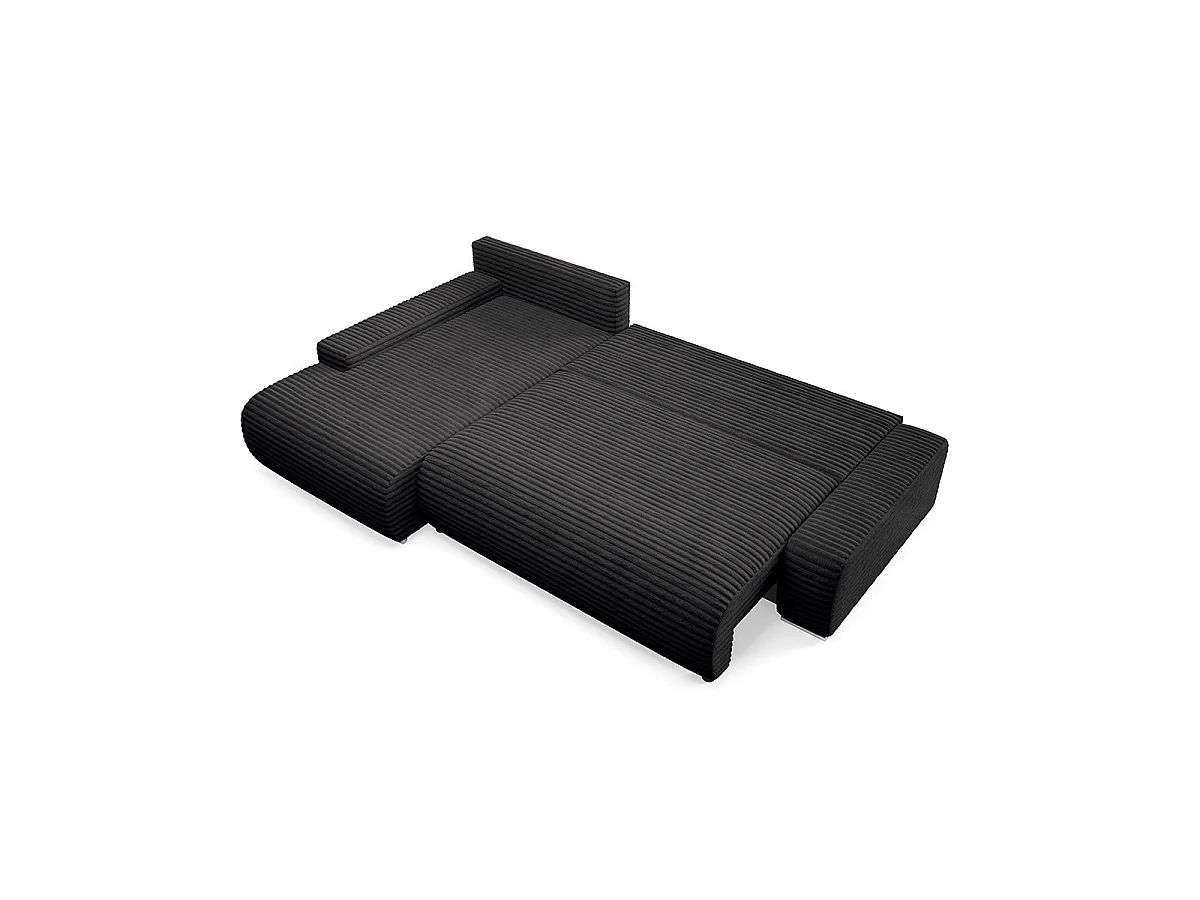 Canapé d'angle gauche convertible 3 places avec coffre en tissu noir