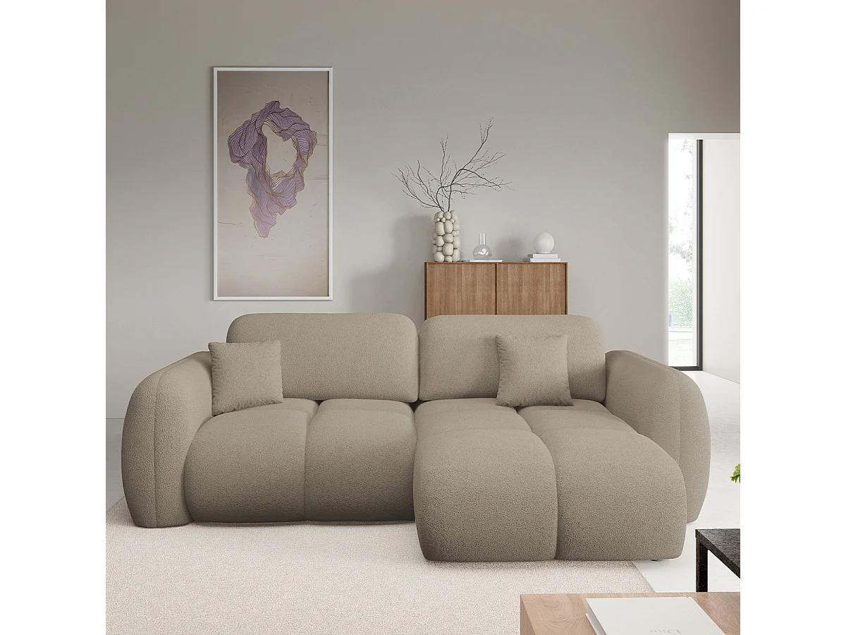 Canapé d'angle réversible convertible 3 places avec coffre Livio Beige