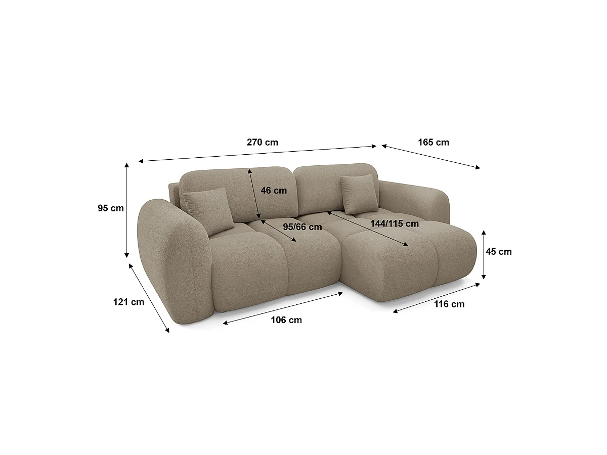 Canapé d'angle réversible convertible 3 places avec coffre Livio Beige