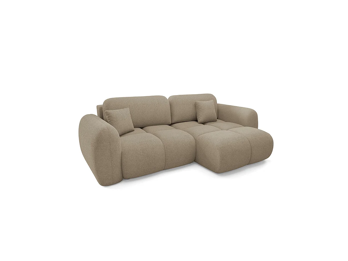 Canapé d'angle convertible 3 places réversible avec coffre en tissu beige LIVIO