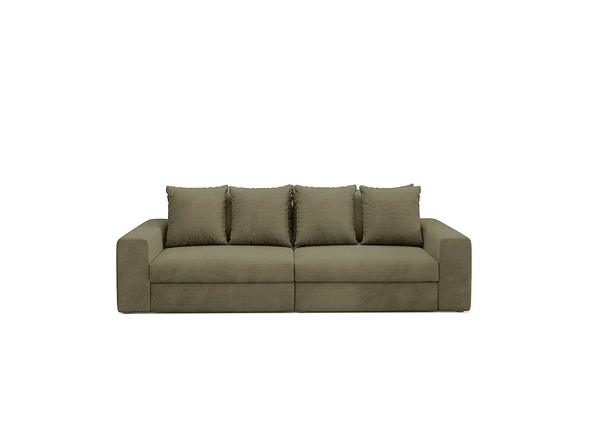 Canapé convertible 3 places avec coffre en tissu vert PAOLA