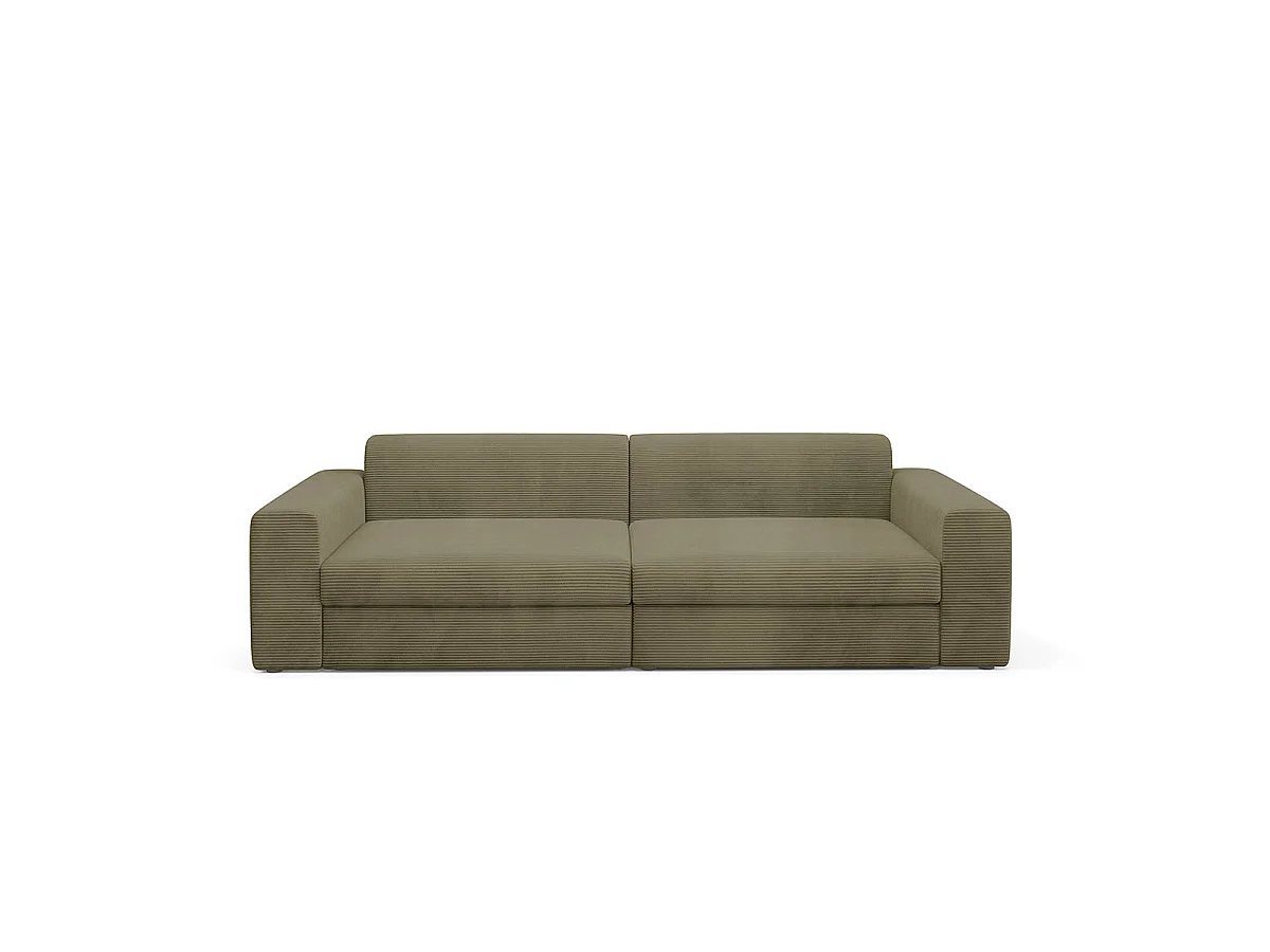 Canapé convertible 3 places avec coffre en tissu vert PAOLA