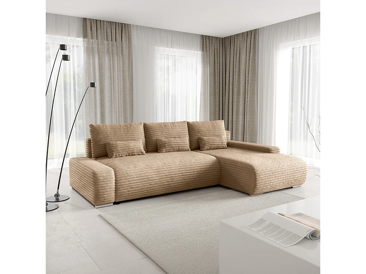Canapé d'angle droit convertible 3 places avec coffre Ivana Beige