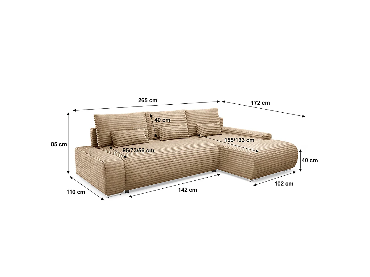 Canapé d'angle droit convertible 3 places avec coffre Ivana Beige