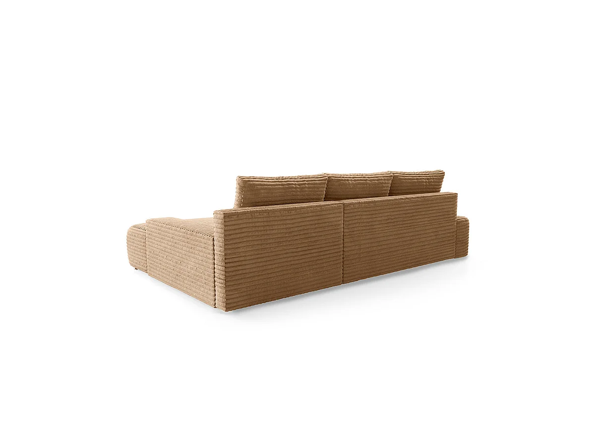 Canapé d'angle droit convertible 3 places avec coffre en tissu beige IVANA