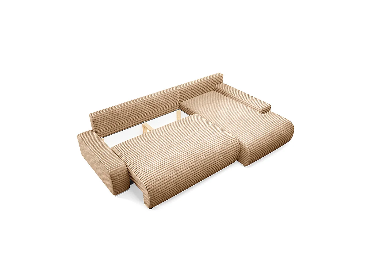 Canapé d'angle droit convertible 3 places avec coffre en tissu beige IVANA