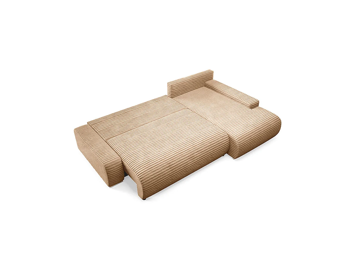 Canapé d'angle droit convertible 3 places avec coffre en tissu beige IVANA