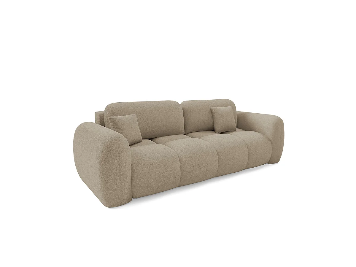 Canapé convertible 3 places avec coffre en tissu beige LIVIO