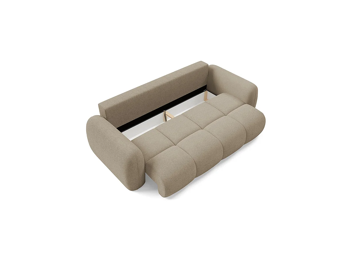 Canapé convertible 3 places avec coffre en tissu beige LIVIO