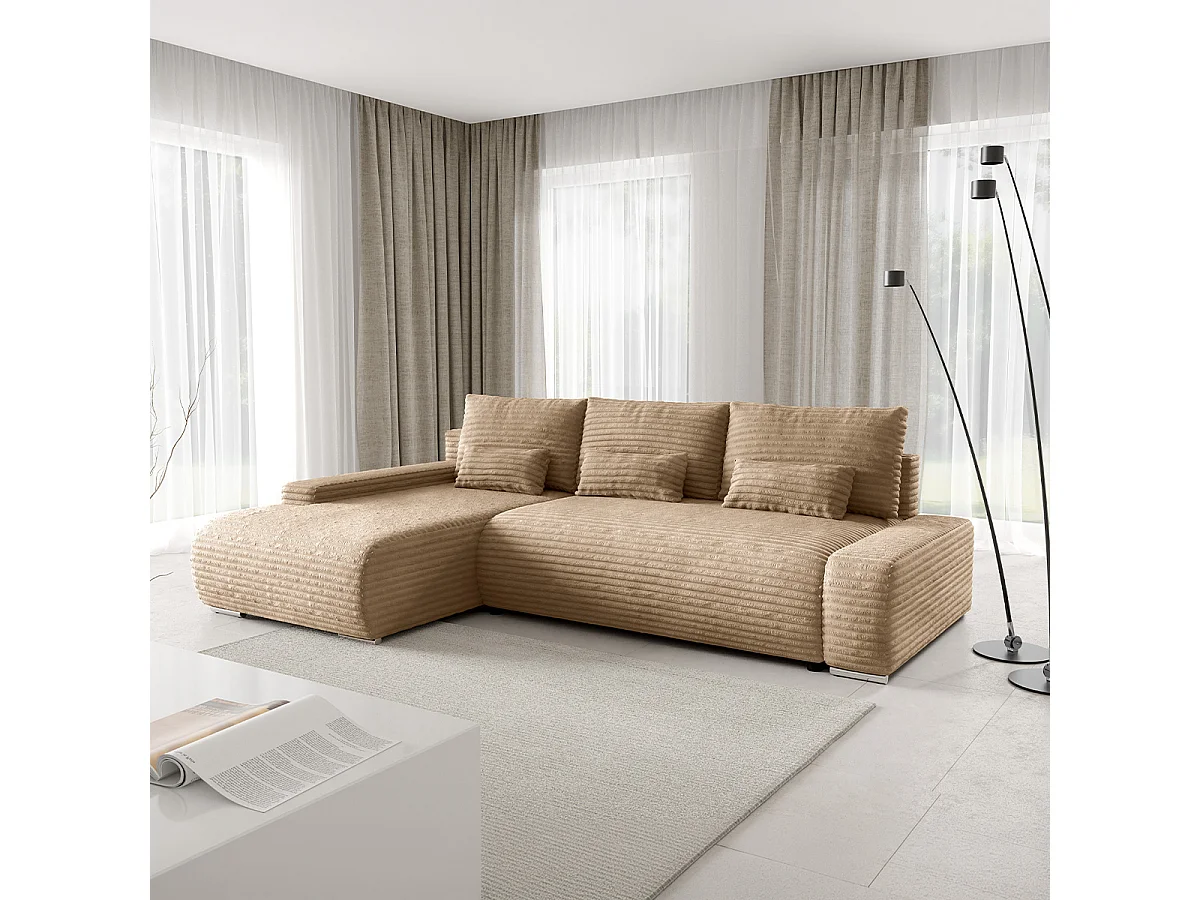 Canapé d'angle gauche convertible 3 places avec coffre Ivana Beige